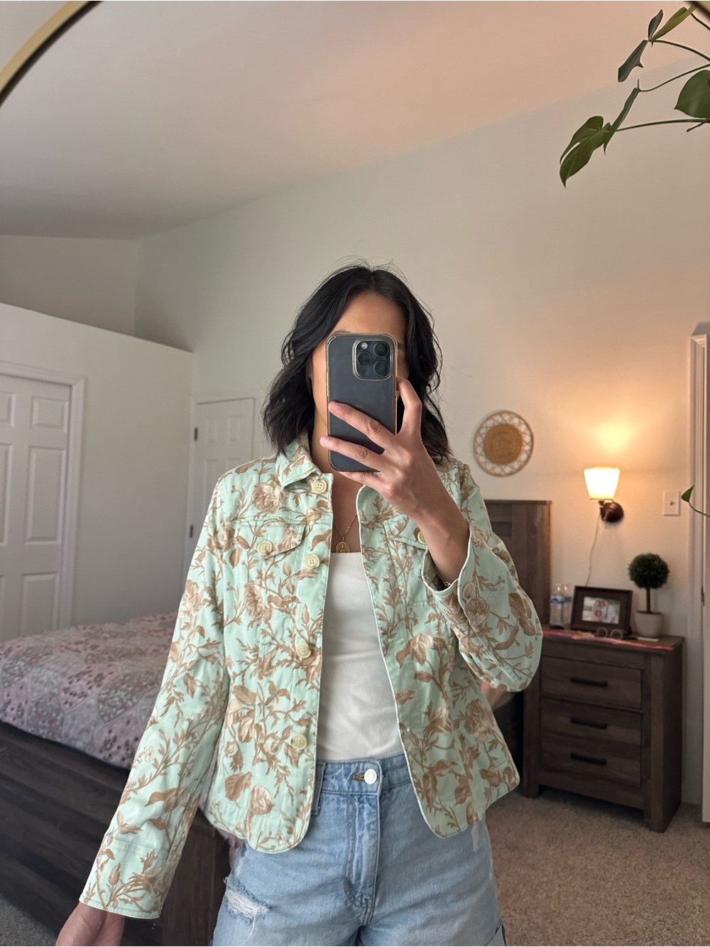Liz Claiborne Mint Green and Tan Floral Jacket